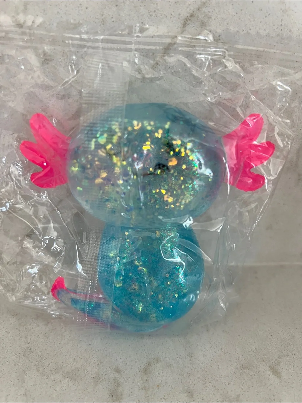 Blue Glitter Axolotl Squishy and slow rise